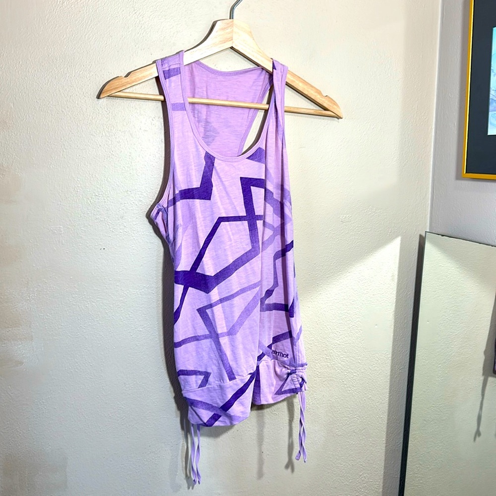 Marmot XS baggy racer back lavender purple graphic tank top adjustable side ties